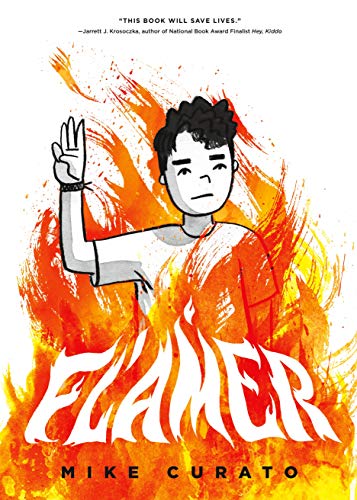 The cover of Falmer by Mike Curato shows a drawing of a boy giving the Boy Scout salute surrounded by flames