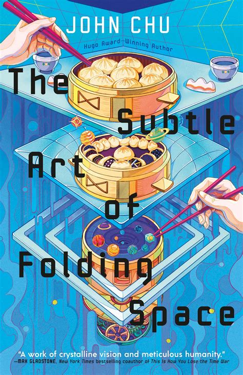 The cover of The Subtle Art of folding Space shows layers of universes as a box of dim sum as it appears in our universe, shifting through different permutations through space